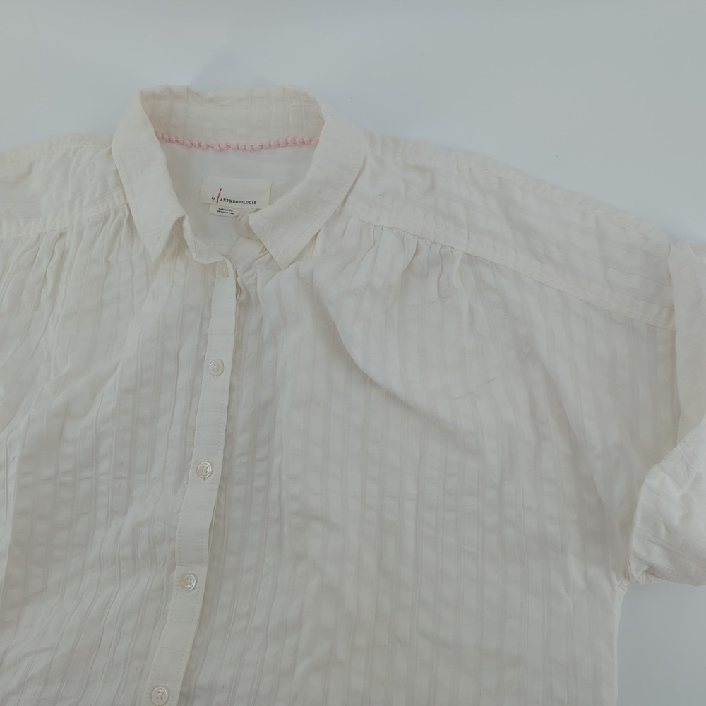 By Anthropologie Top Women's Medium Button Shirt White‎ Ruffle